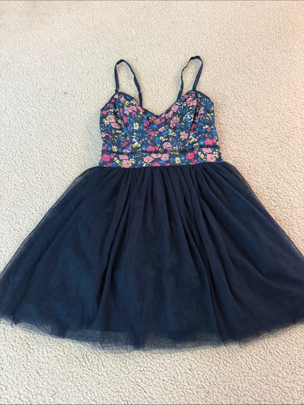 NWT abercrombie kids Navy Tulle Dress with Floral Bodice